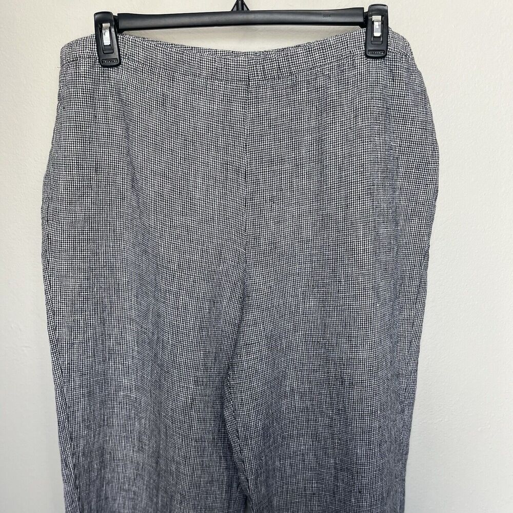 Orvis | 100% Linen Houndstooth Pull On Wide Leg Cropped Pants Size Large Black - Picture 3 of 5